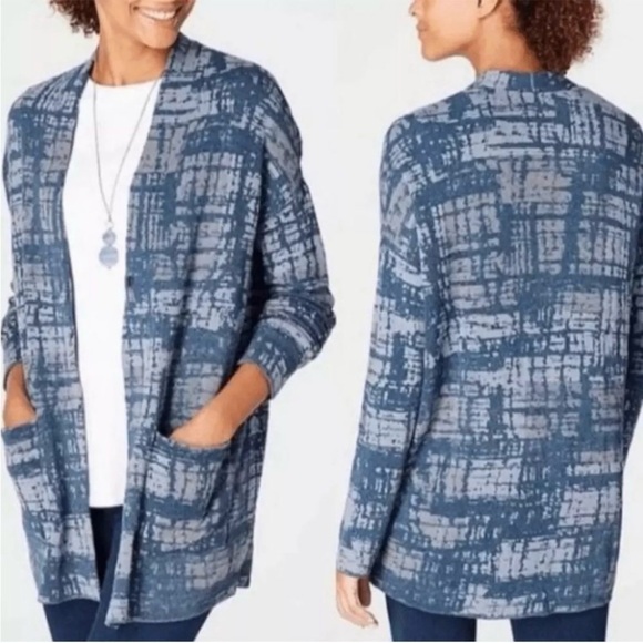 J. Jill Pure Jill Indigo Artisanal Open Cardigan sz 1X - Picture 1 of 12